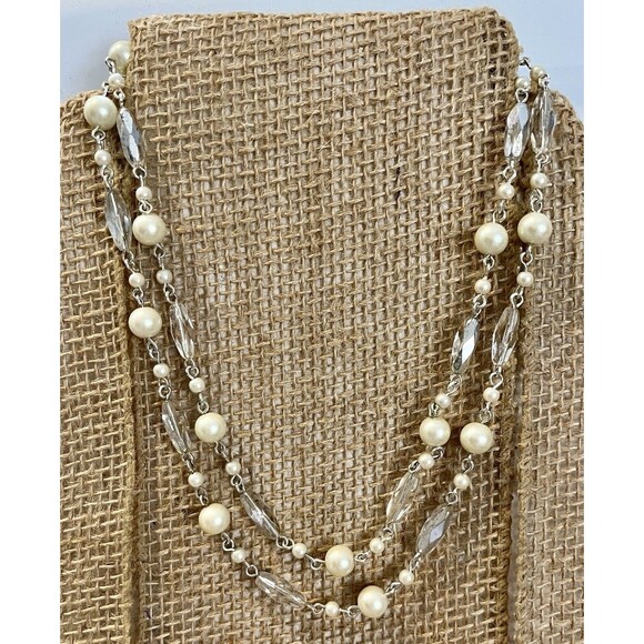 Monet Necklace Faux Pearl Glass Crystal Accents 32in Layering Victorian Revival - Picture 2 of 7
